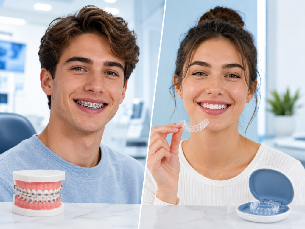 Teen patient with braces and clear aligner option for orthodontic treatment in Lebanon